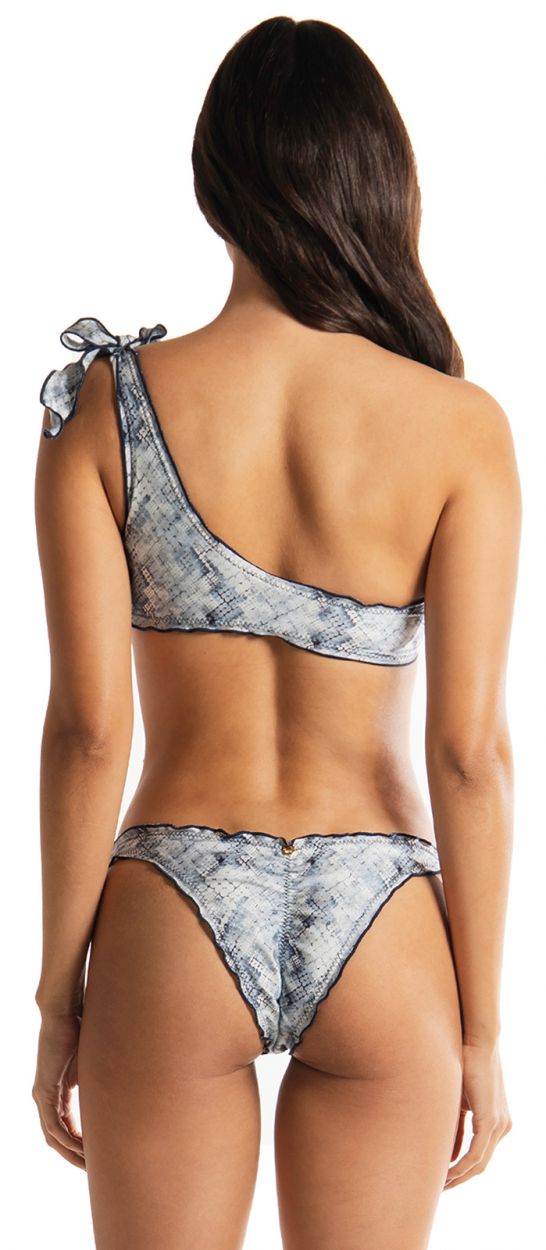 Bikini bandeau asymétrique luxe imprimé serpent - REBEL REBEL BLUE PYTHON