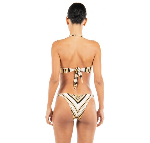 Luxurious striped bandeau bikini with leather details and studs - ROCK AND ROLL LUREX