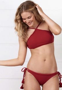 Bikini rojo con crop top y bordes bordados - FRENTE ÚNICA SUNSET HARBOUR