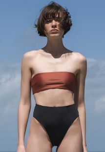 Mocca bandeau bikini with high leg black bottom - BIKINI MARCELLA MOCCA PRETO