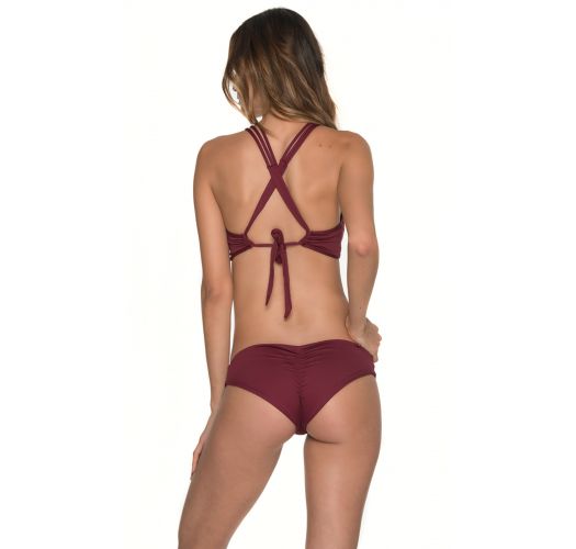 Burgundy Crop Top Bikini With Criss Cross Neckline Detail Awe