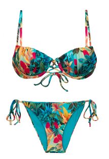 Bikini push-up balconet azul con estampado de flores tropicales - SET PARADISE BALCONET-PUSHUP IBIZA-COMFY