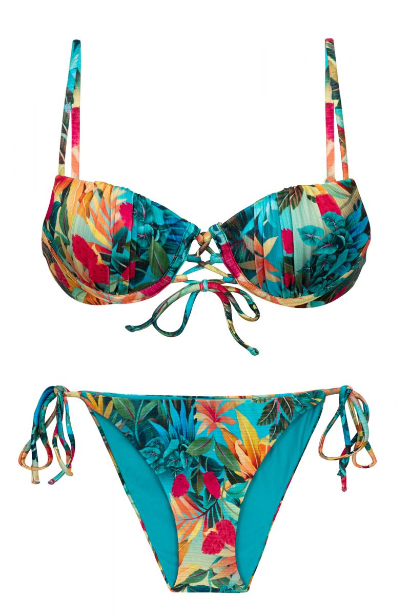 Blue tropical flowers push-up balconette bikini - SET PARADISE BALCONET-PUSHUP IBIZA-COMFY