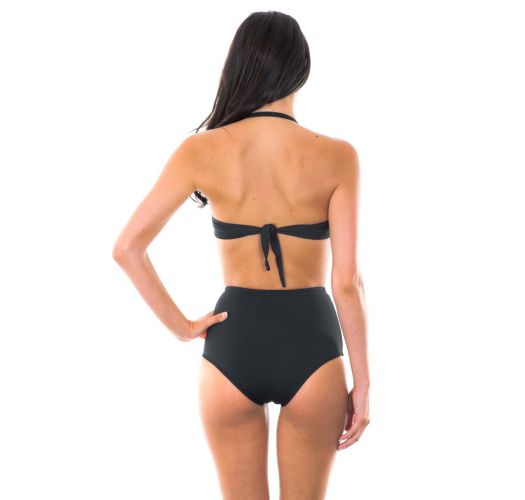 Svart bandeau bikini topp med svart og koral neon fargete hot pants - FIT ZIPER