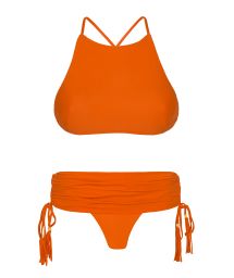 Orange crop top bikini with mini skirt-style bottom - AMBRA JUPE SOMBRERO