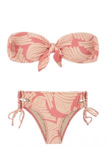 bikini brasiliano slip laterali grandi, top a fascia, stampa rosa - BANANA ROSE BANDEAU