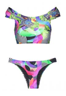 Geometrik desenli çıplak omuz crop top bikini - BOSSA SHOULDER