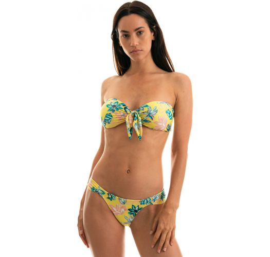Bikini a fascia floreale giallo con nodo frontale - FLORESCER BANDEAU