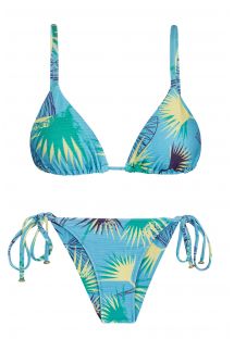 Blue floral side-tie bikini with straight straps - FLOWER GEOMETRIC INVISIBLE