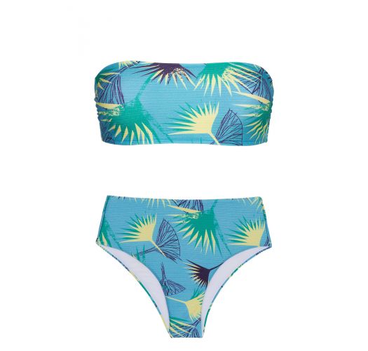 Bikini top  bandeau y braguita de talle alto floral azul - FLOWER GEOMETRIC RETO