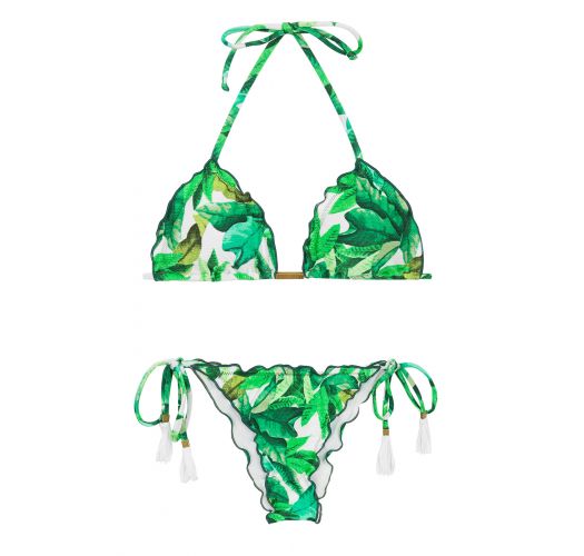 Two Piece Swimwear Leaves Print Scrunch Bikini - Folhagem Frufru