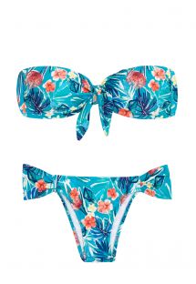 Niebiesko-kwiatowe brazylijskie bikini z topem bandeau - ISLA BANDEAU