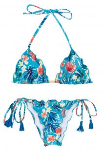 Niebiesko-kwiatowe wiązane bikini typu scrunch - ISLA FRUFRU