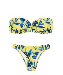 Plant yellow fixed Brazilian bikini with bandeau top - LEMON FLOWER BANDEAU