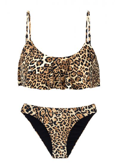 Fixed comfort cut ruffled bikini with leopard print - LEOPARDO BA COMFORT