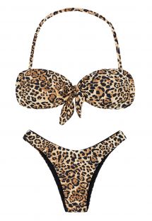 Braziliaanse bikini met luipaardprint, top in bandeaumodel en hoog uitgesneden broekje - LEOPARDO BANDEAU