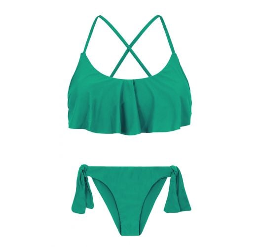 Green Side-tie Brazilian Bikini With Frilled Top - Malaquita Babado ...