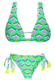 Bikini top triangolo con ponpon stampa grafica verde - MERMAID CORTINAO