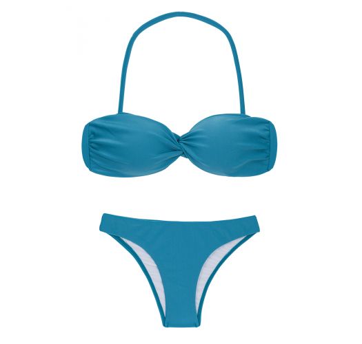 Bikini bandeau fijo azul con correa extraíble - NILO BANDEAU