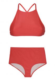 Czerwony, dwucześciowy kostium kąpielowy z wysokim stanem - NOITI RED