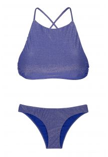Çapraz sırtlı, koyu mavi lüreks crop top bikini - RADIANTE AZUL MARINHO CROPPED