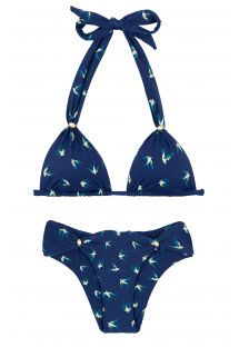 Navy blue bikini with halter top and birds motive - SEABIRD CORTINAO