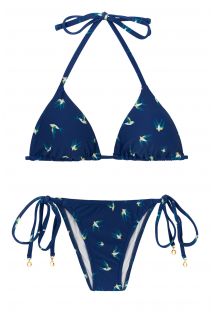 Navy Brazilian side-tie bikini in birds print - SEABIRD INVISIBLE