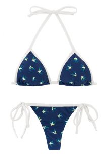 Navy blue side-tie string bikini with white ties - SEABIRD MICRO