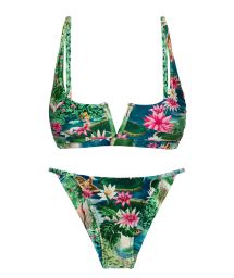 Green tropical cheeky Brazilian bikini with V bralette top - SET AMAZONIA BRA-V CHEEKY-FIXA