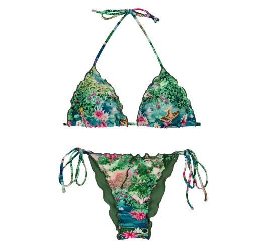 Tropical Green & Blue Scrunch Brazilian Bikini With Wavy Edges - Set ...