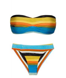 Brazilian fixed scrunch bikini with colorful stripes - SET ARTSY BANDEAU-PLI NICE