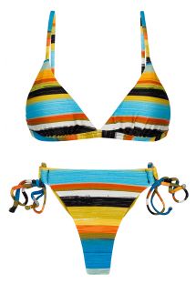 Gestreepte driehoekige bikinitop en stringbroekje met dubbele zijbandjes - SET ARTSY TRI-FIXO FIO-TIE