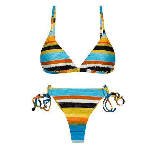 Bikini a righe colorate con slip doppia allacciatura fianchi e reggiseno triangolo fisso - SET ARTSY TRI-FIXO FIO-TIE