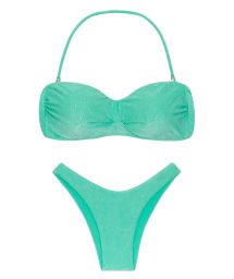 Sea green bandeau bikini with shell pattern - SET ATLANTIS BANDEAU-PLI HIGH-LEG