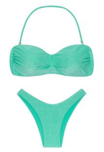 Bikini bandeau verde mar con estampado de conchas - SET ATLANTIS BANDEAU-PLI HIGH-LEG