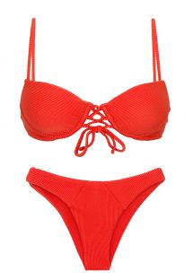 Bikini a balconcino push-up rosso testurizzato con slip fisso sgambato - SET COTELE-TOMATE BALCONET-PUSHUP LISBOA