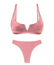 Iridescent pink thong bikini with V bralette top - SET CALLAS BRA-V FIO