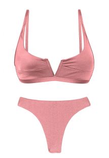 Stringbroekje en V halter bikinitop roze iriserend - SET CALLAS BRA-V FIO