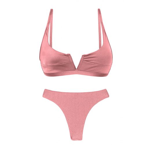 Iridescent Pink Thong Bikini With V Bralette Top - Set Callas Bra-v Fio ...