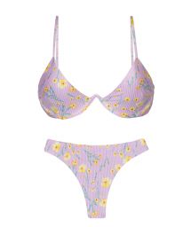 Purple V-underwired thong bikini in flowers - SET CANOLA TRI-ARO FIO