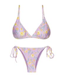 Purple Brazilian side-tie bikini with flowers - SET CANOLA TRI-FIXO IBIZA