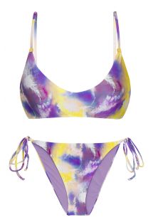 Bikini mit Seitenschnüren, Tie-Dye-Print violett/gelb - SET TIEDYE-PURPLE BRALETTE IBIZA-COMFY