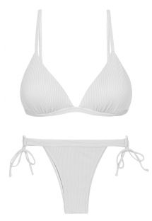 Białe prążkowane bikini z podwójnymi wiązaniami - SET COTELE-BRANCO TRI-FIXO RIO