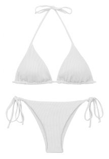 Bikini brasiliano bianco a coste con lacci laterali - SET COTELE-BRANCO TRI-INV IBIZA