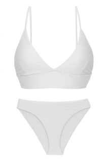Ribbed white laced back bralette bikini - SET COTELE-BRANCO TRI-TANK COMFY