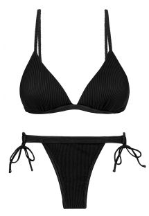 Black ribbed double side-tie bikini with triangle top - SET COTELE-PRETO TRI-FIXO RIO