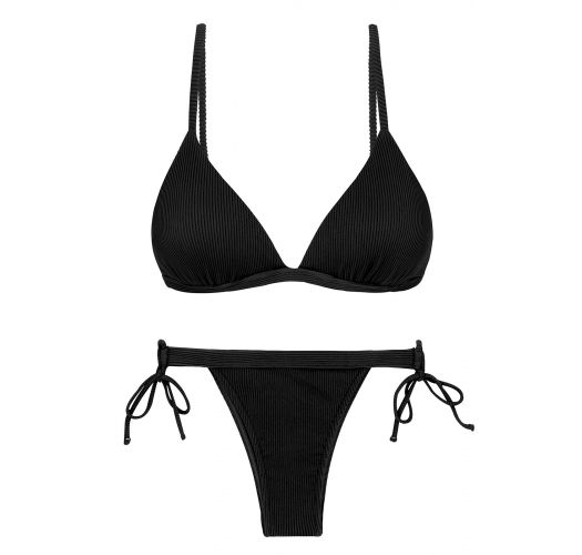 Black ribbed double side-tie bikini with triangle top - SET COTELE-PRETO TRI-FIXO RIO