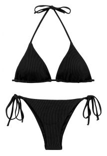 Bikini brasileño de canalé negro con lazos laterales - SET COTELE-PRETO TRI-INV IBIZA