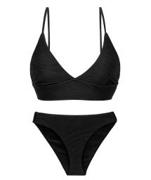 Ribbed black laced back bralette bikini - SET COTELE-PRETO TRI-TANK COMFY