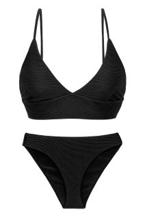 Bustier-Bikini schwarz geriffelt, Schnürrücken - SET COTELE-PRETO TRI-TANK COMFY
